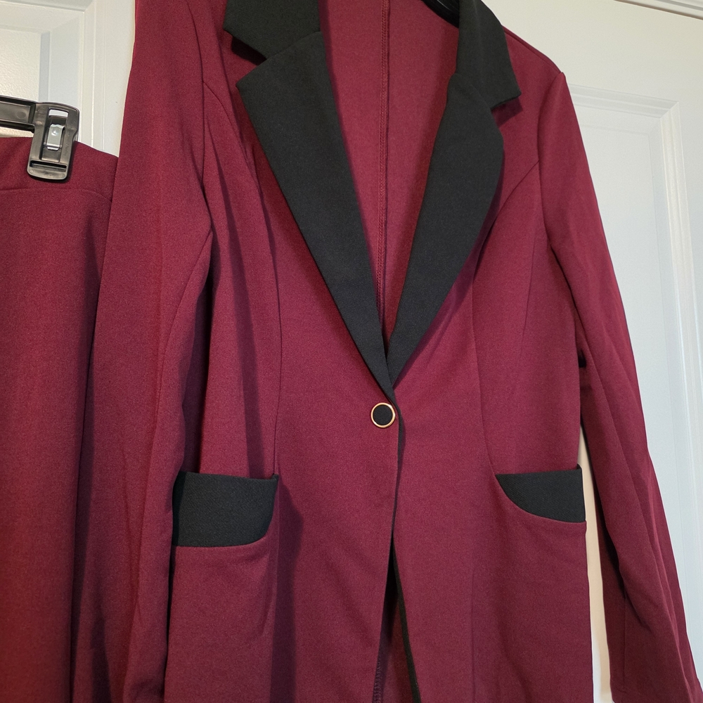 Women's Burgundy and Black Blazer